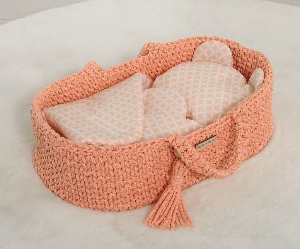 Doll's swaddling cone with pillow - rosette peach