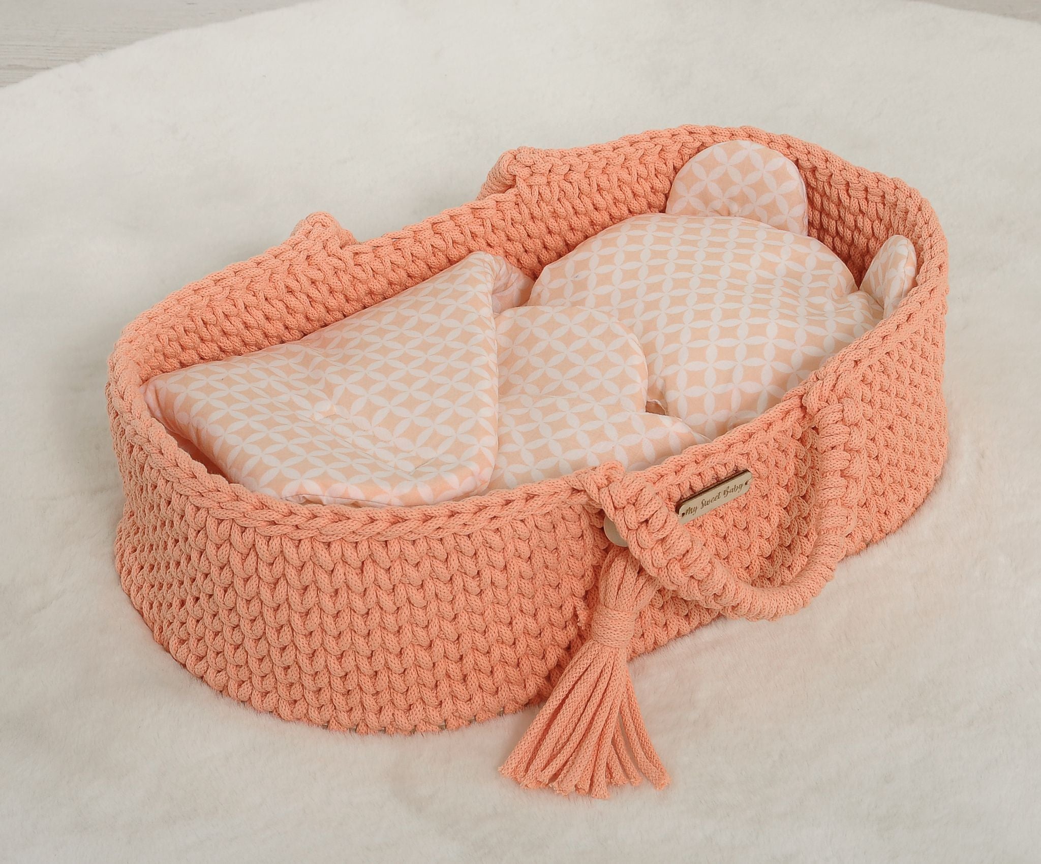 Doll's swaddling cone with pillow - rosette peach