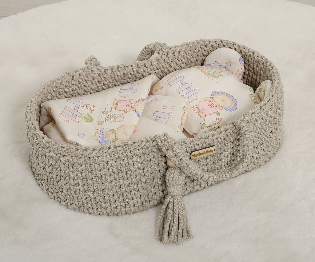 Doll's swaddling cone with pillow -  teddy bear family