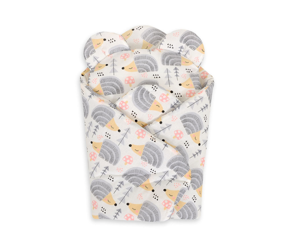 Doll's swaddling cone with pillow - hedgehogs grey