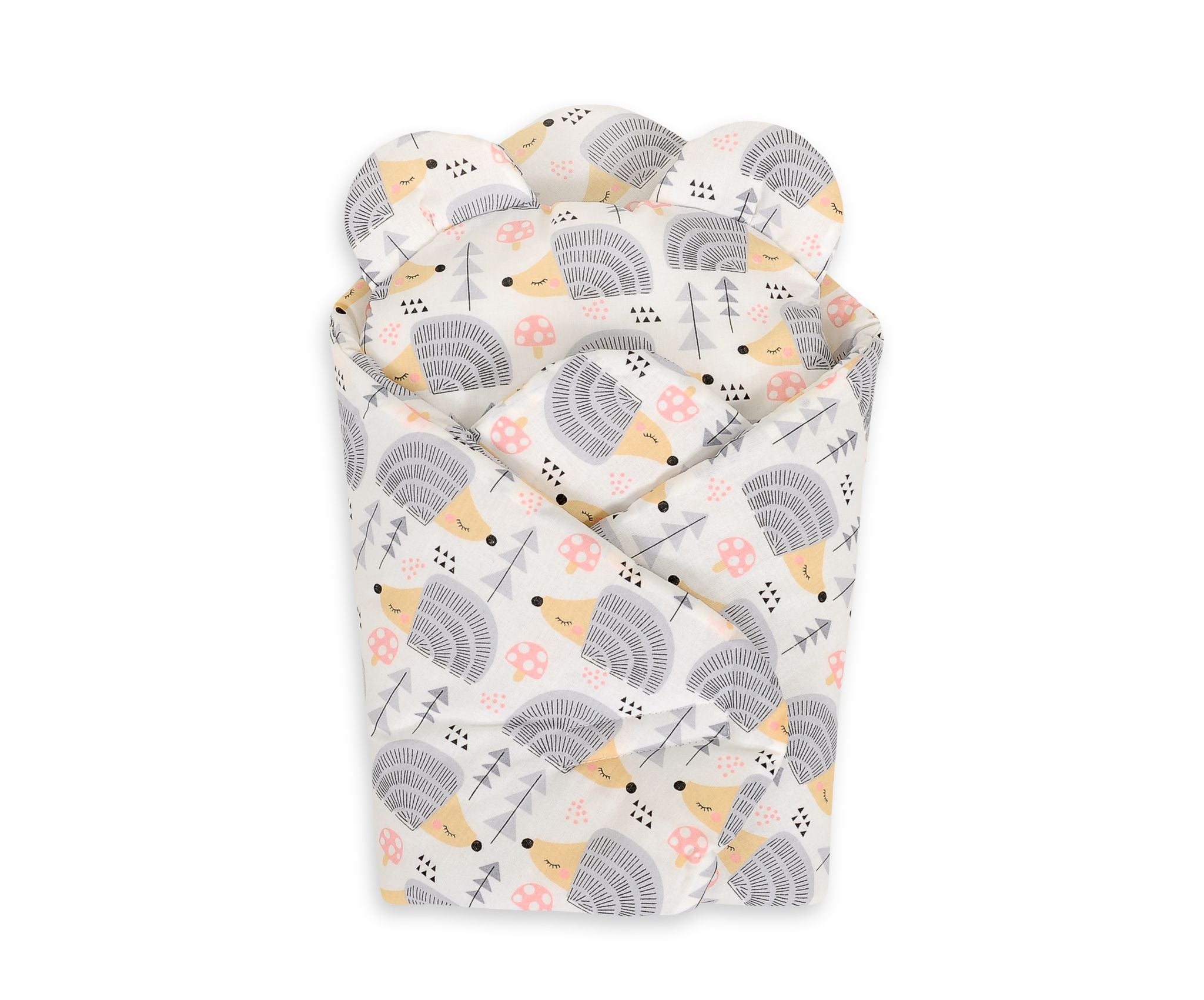 Doll's swaddling cone with pillow - hedgehogs grey