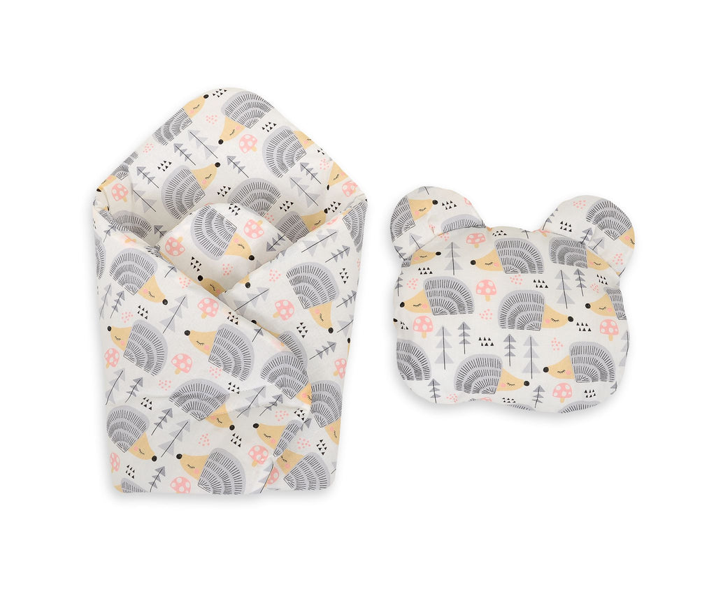 Doll's swaddling cone with pillow - hedgehogs grey