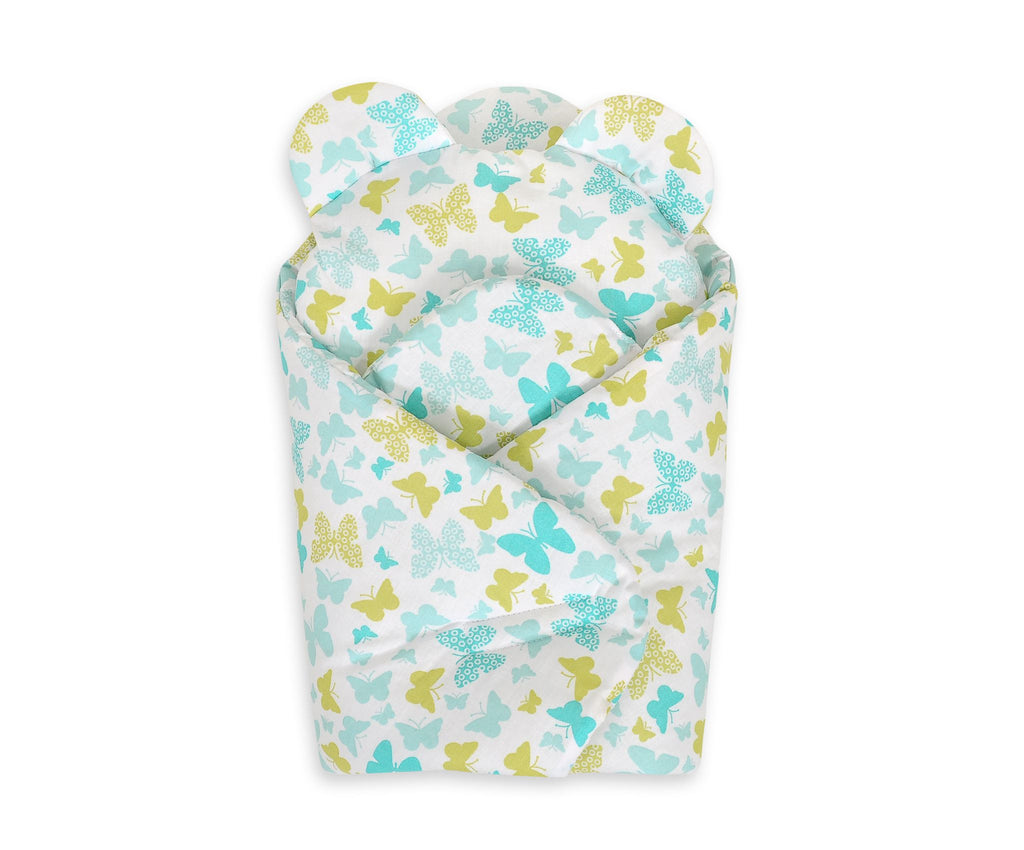 Doll's swaddling cone with pillow - butterflies mint
