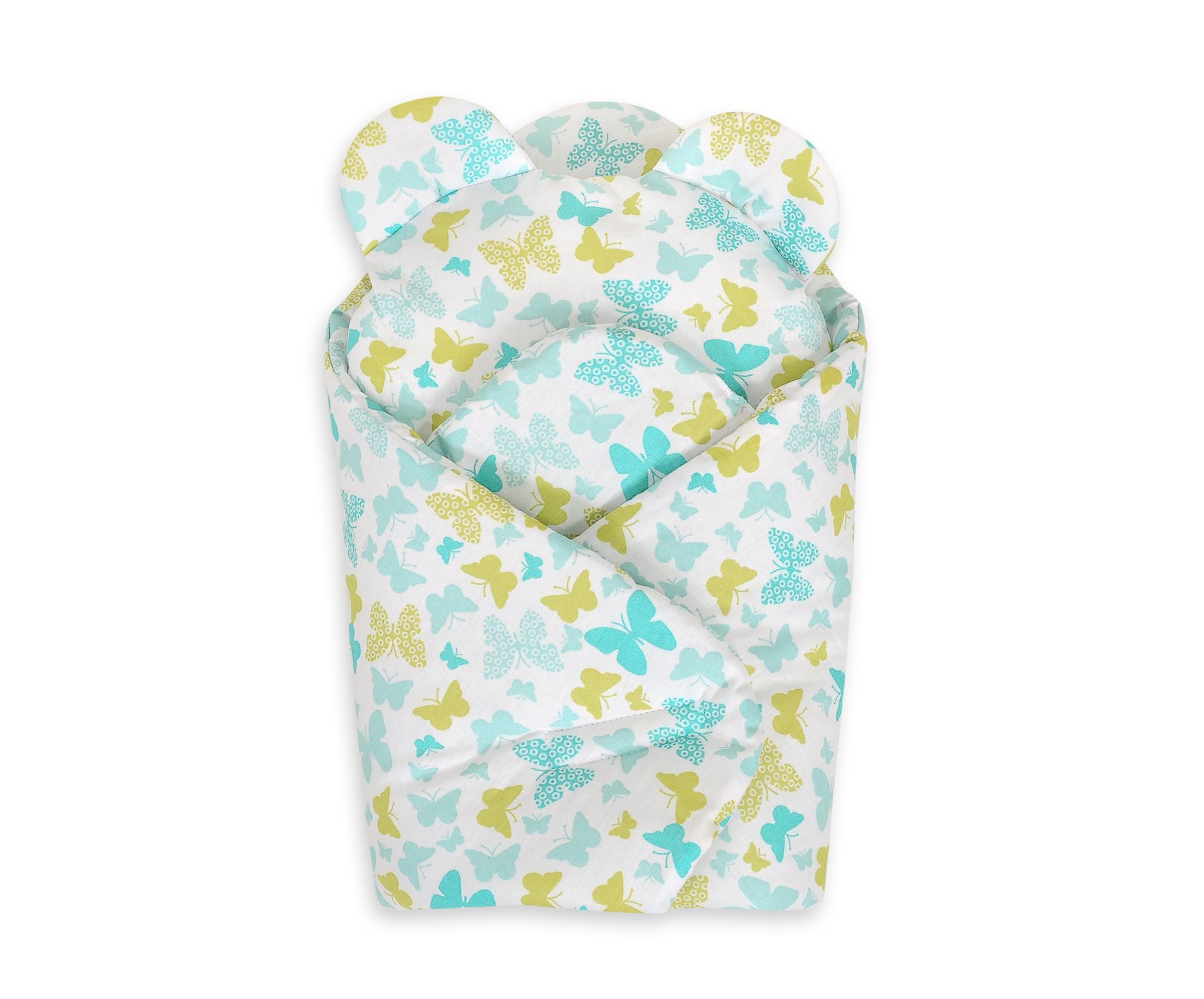 Doll's swaddling cone with pillow - butterflies mint