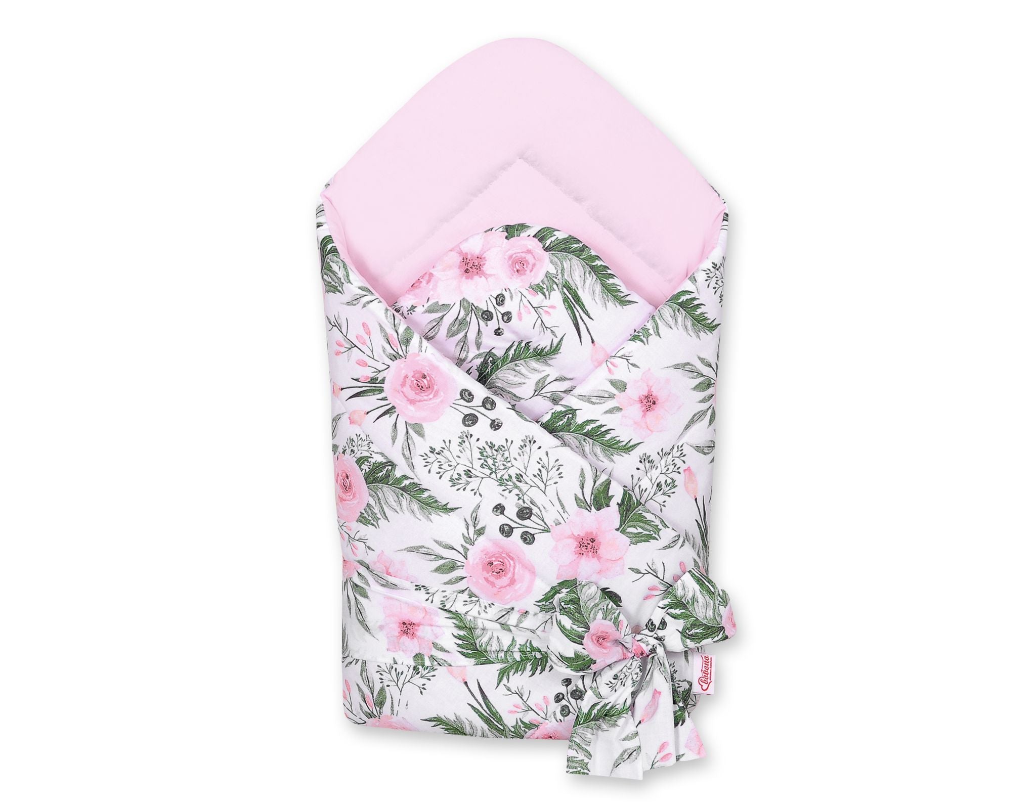 Double-sided baby nest with bow - peony flower pink/pink