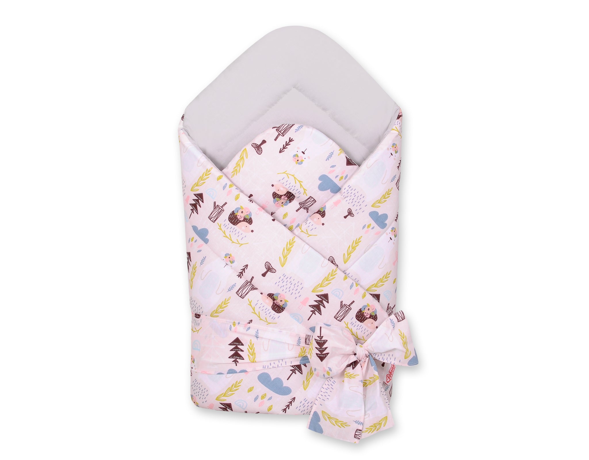Double-sided baby nest with bow - pink hedgehogs