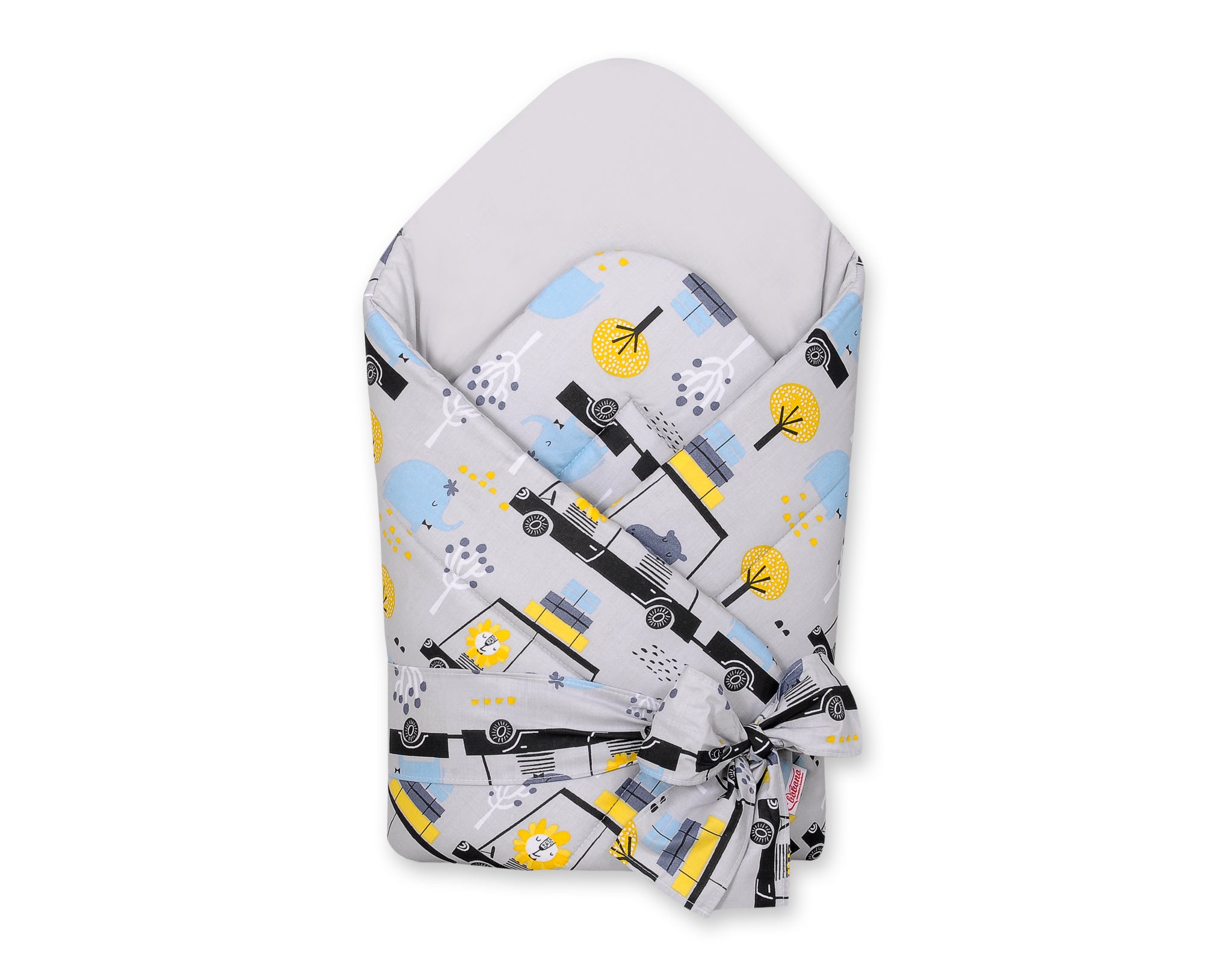 Baby nest 2in1 with stiffening with bow - animals in cars gray