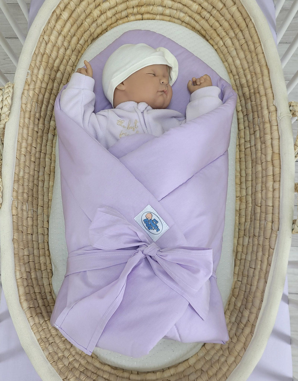 Double-sided baby nest with bow - lila