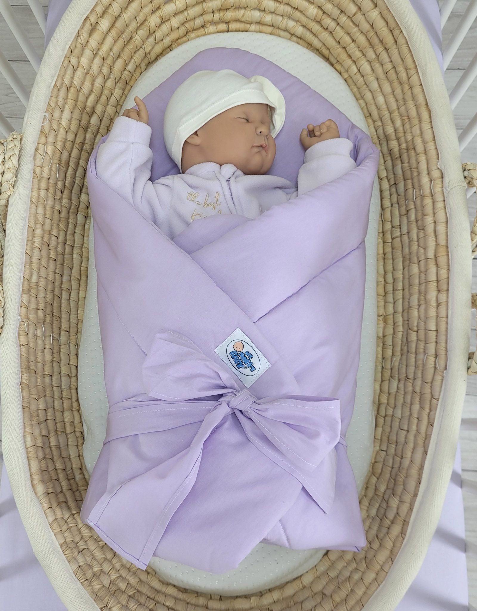 Double-sided baby nest with bow - lila