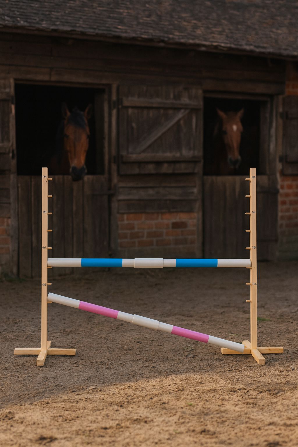 Jumping obstacle for Hobby Horse 160 cm, h-120 cm, with two bars - light blue and light pink
