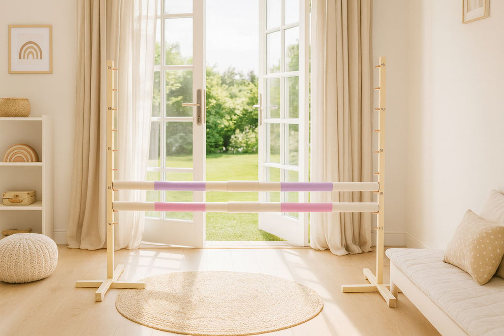 Jumping obstacle for Hobby Horse 160 cm, h-120 cm, with two bars - light purple and light pink