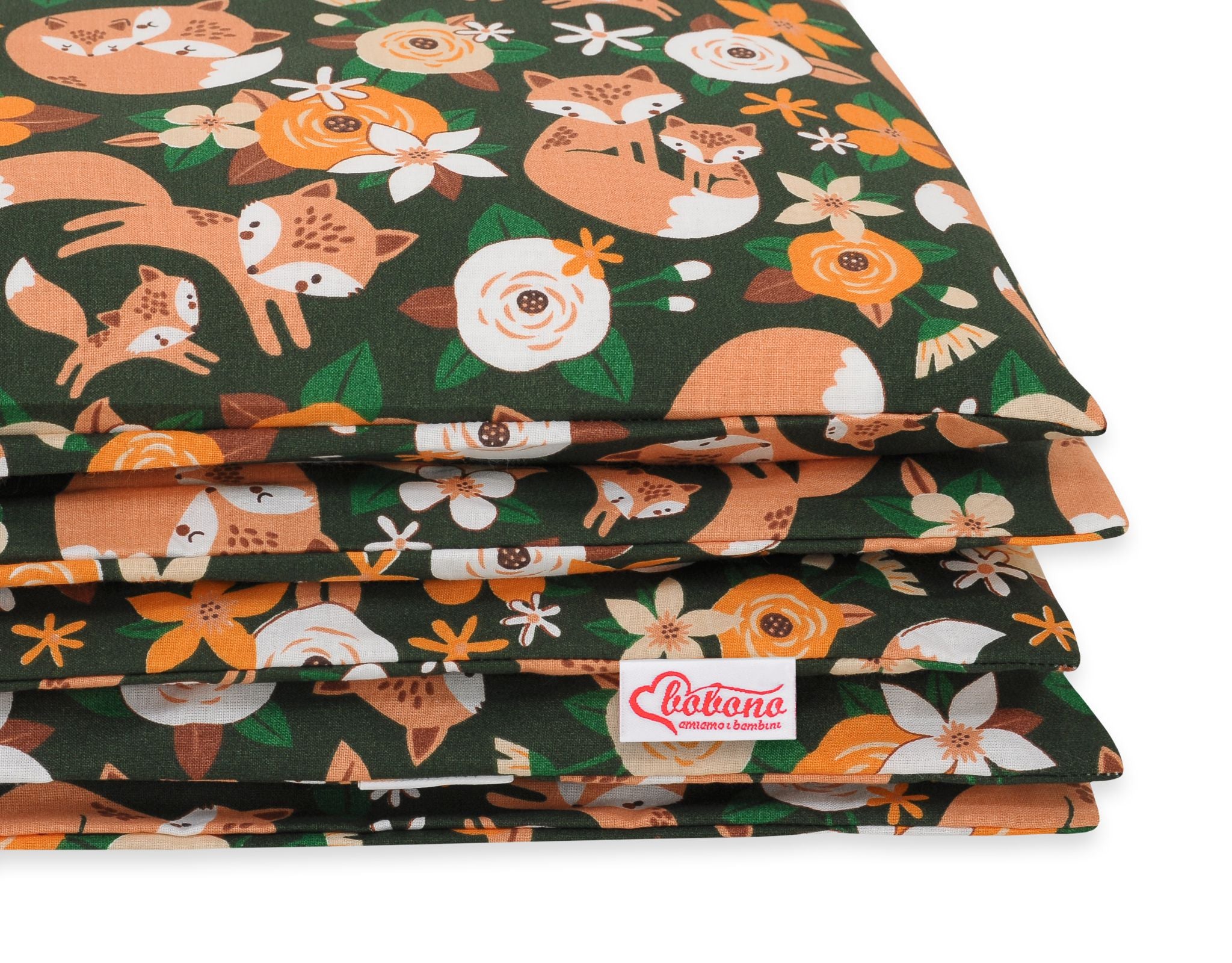 Baby cotton bedding set 2-pcs 135x100 cm- fox family on the green