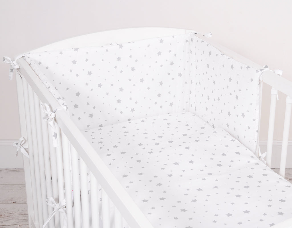 Universal bumper for cot - mini gray stars