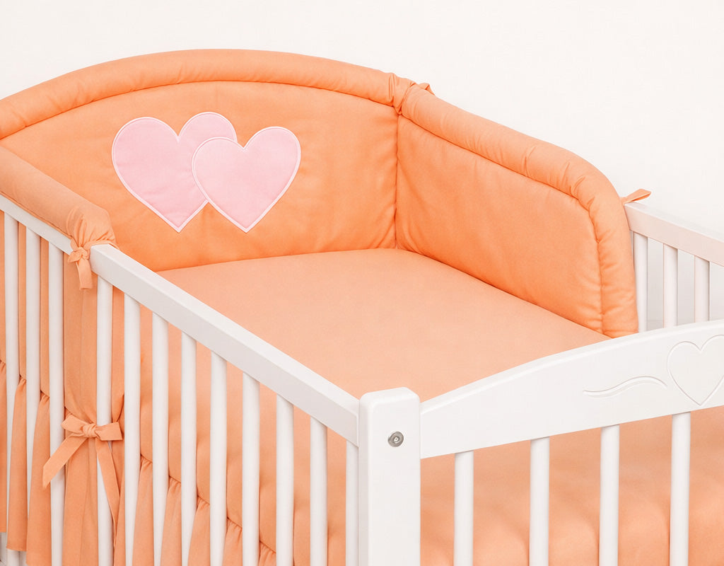 Universal crib rail bumper – Hearts peach