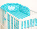 Universal crib rail bumper – Hearts white polka dots on turquoise