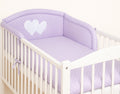 Universal crib rail bumper – Hearts white polka dots on lilac