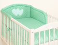 Universal crib rail bumper – Hearts white dots on mint
