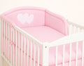 Universal crib rail bumper – Hearts white dots on pink