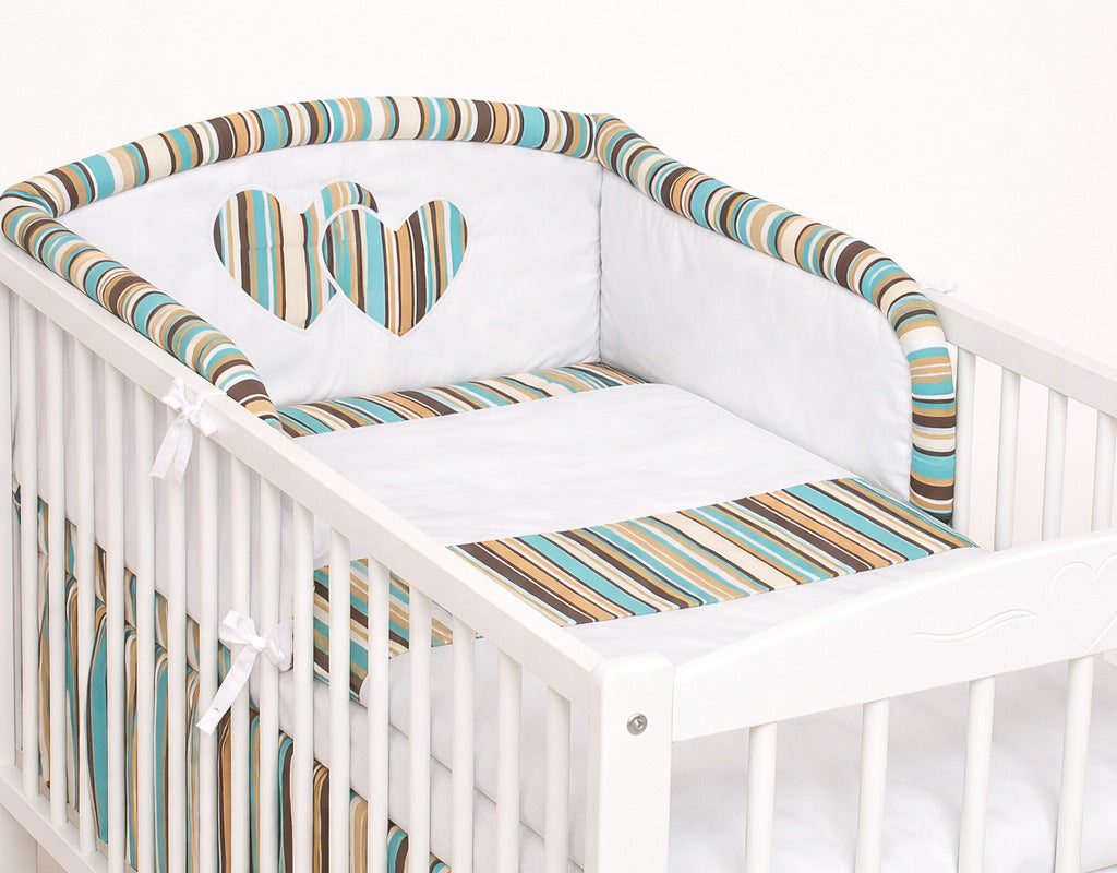 Universal crib rail bumper – Hearts brown strips