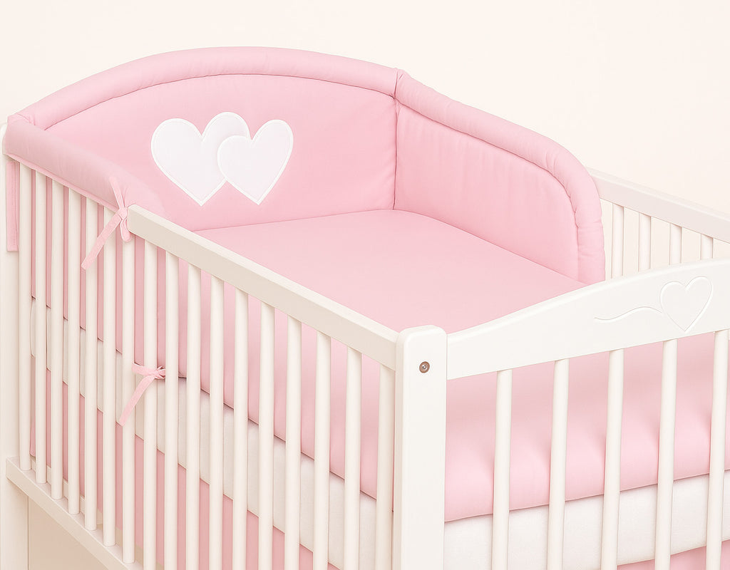 Universal crib rail bumper – Hearts pink