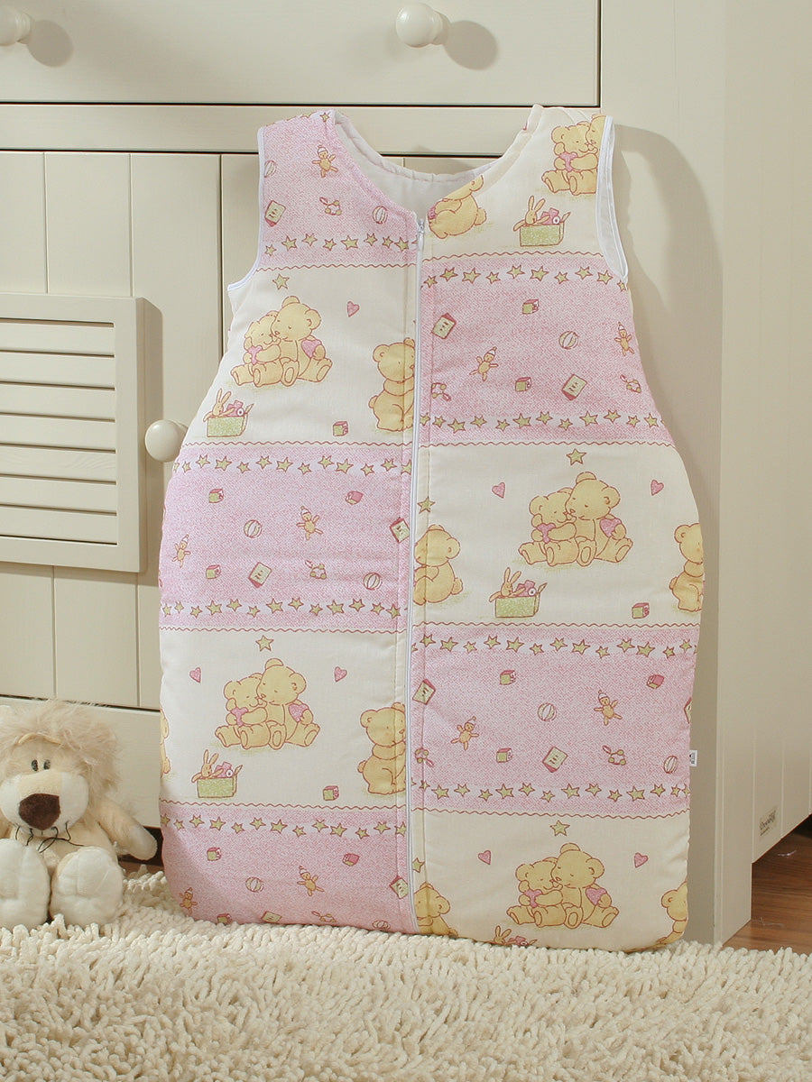 Cotton sleeping bag for children, size M, 6-12 months, TOG 2.5, all-season, pink plush toys