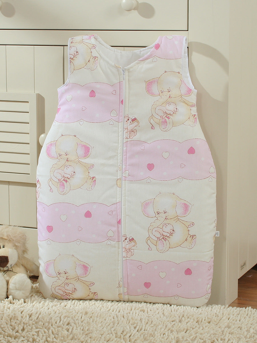 Cotton sleeping bag for children, size M, 6-12 months, TOG 2.5, all-season, pink elephants