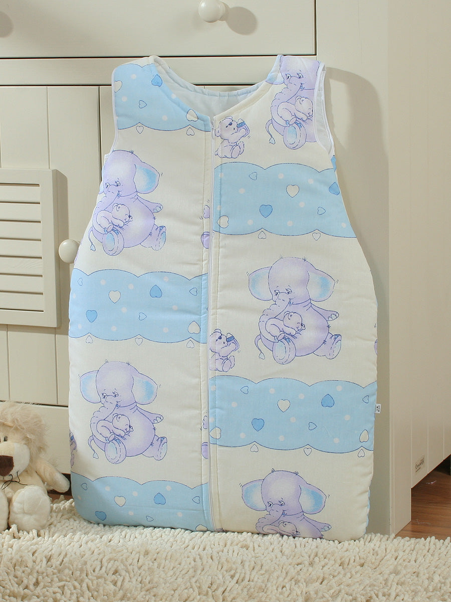 Cotton sleeping bag for children, size M, 6-12 months, TOG 2.5, all-season, blue elephants