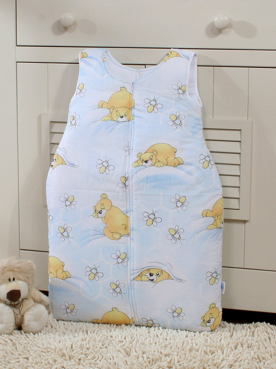 Cotton sleeping bag for children, size M, 6-12 months, TOG 2.5, all-season, blue teddy bear