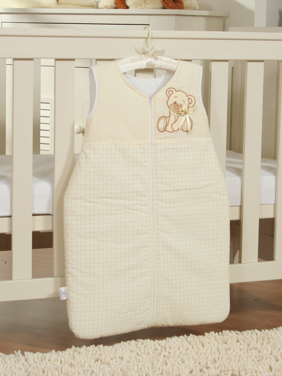 Cotton sleeping bag for children, size M, 6-12 months, TOG 2.5, all-season, Bear with bow cream