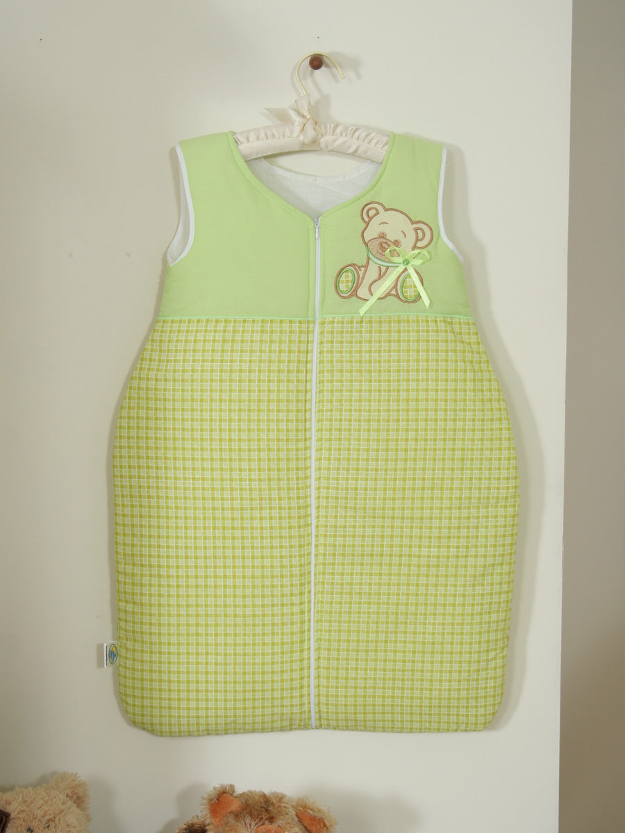 Cotton sleeping bag for children, size M, 6-12 months, TOG 2.5, all-season, Bear with bow green