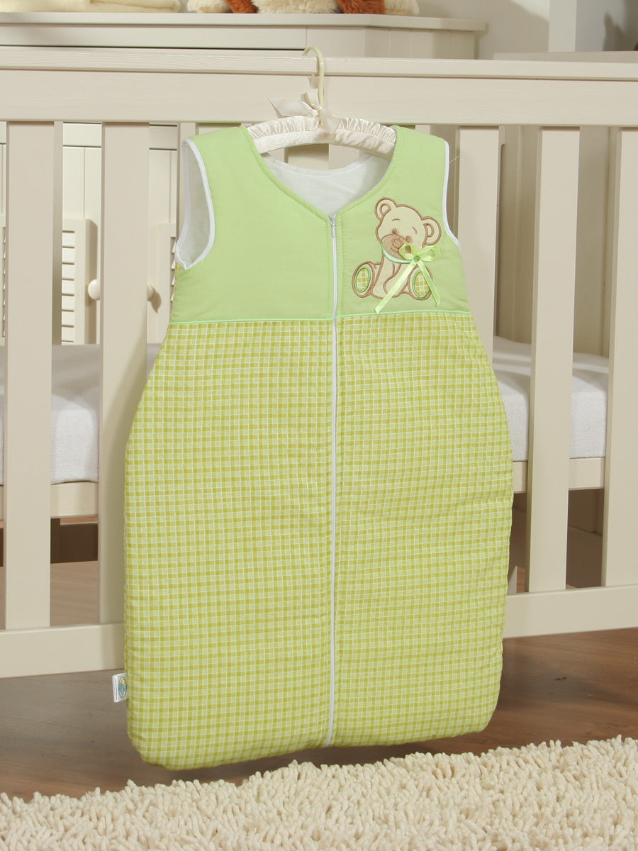 Cotton sleeping bag for children, size M, 6-12 months, TOG 2.5, all-season, Bear with bow green