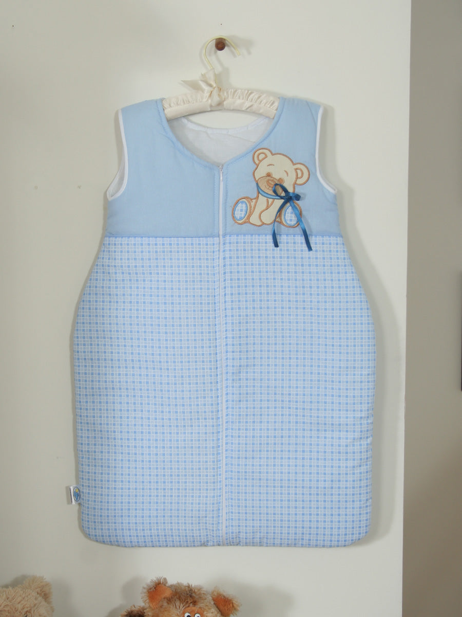 Cotton sleeping bag for children, size M, 6-12 months, TOG 2.5, all-season, Bear with bow blue