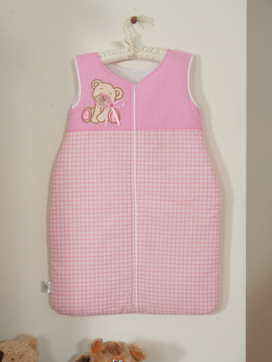 Cotton sleeping bag for children, size M, 6-12 months, TOG 2.5, all-season, Bear with bow pink