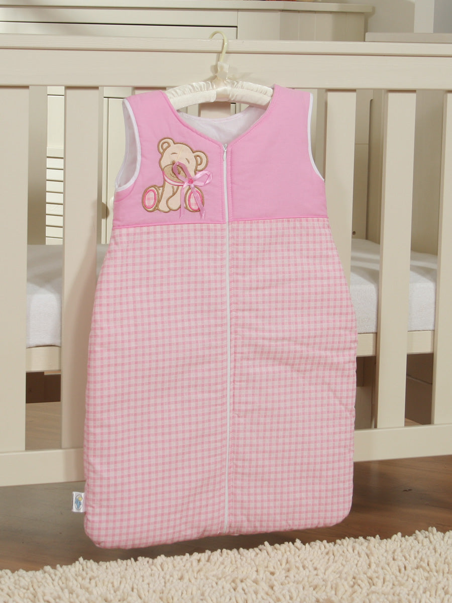 Cotton sleeping bag for children, size M, 6-12 months, TOG 2.5, all-season, Bear with bow pink