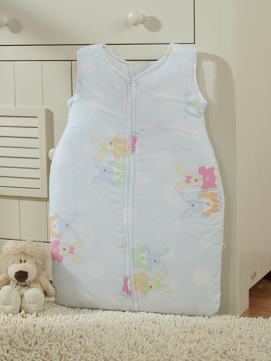 Cotton sleeping bag for children, size M, 6-12 months, TOG 2.5, all-season, bunnies on blue