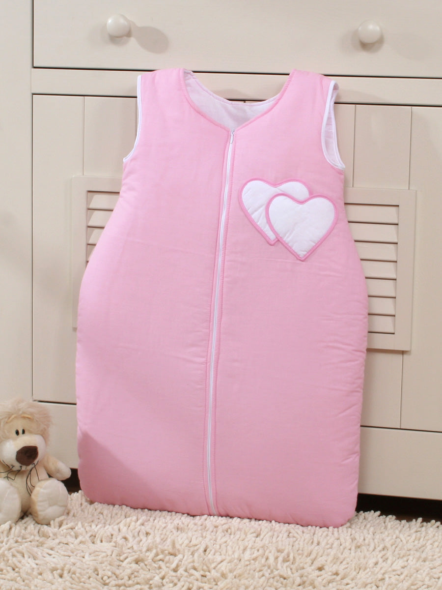 Cotton sleeping bag for children, size M, 6-12 months, TOG 2.5, all-season, hearts pink