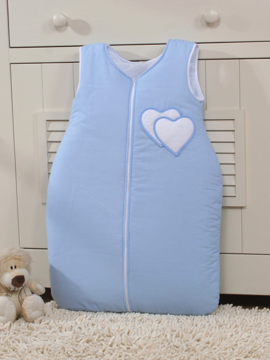Cotton sleeping bag for children, size M, 6-12 months, TOG 2.5, all-season, hearts blue
