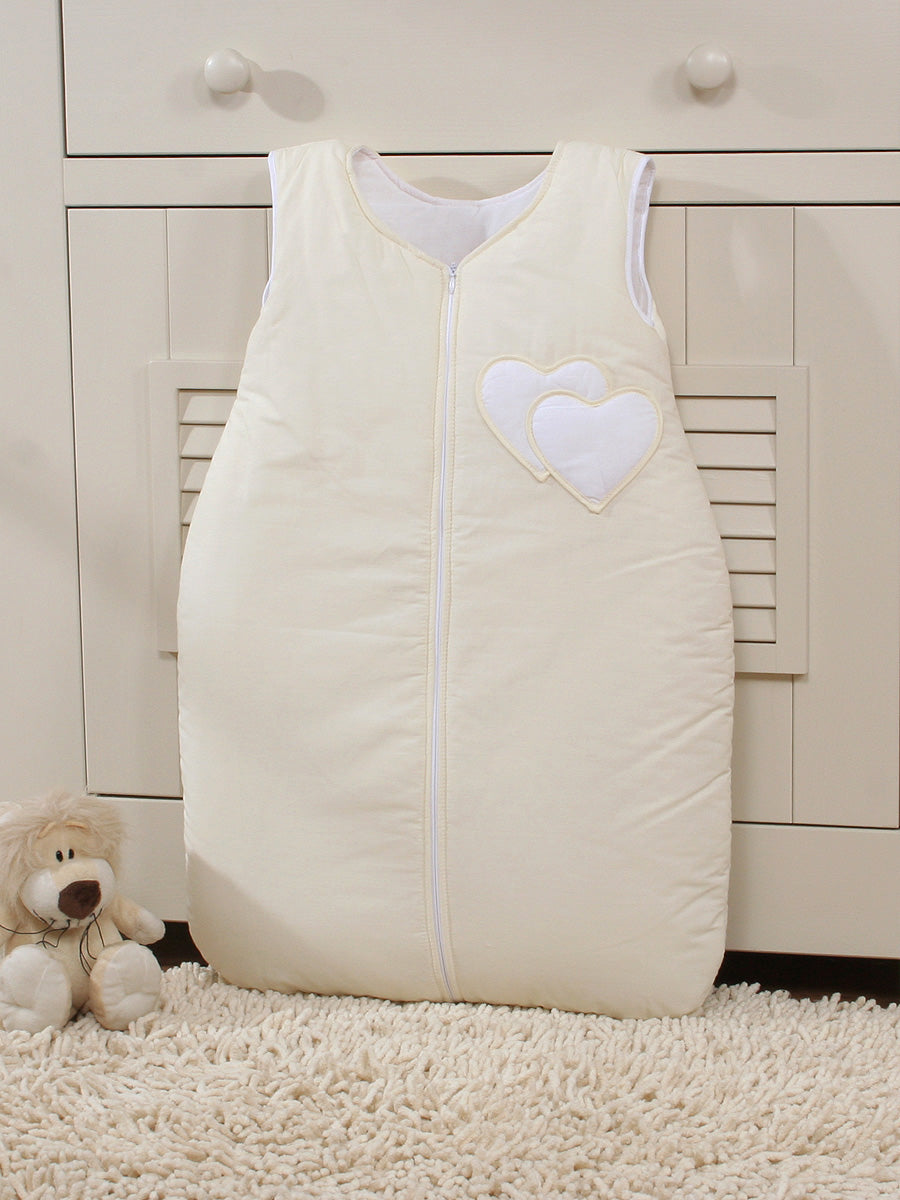 Cotton sleeping bag for children, size M, 6-12 months, TOG 2.5, all-season, hearts cream