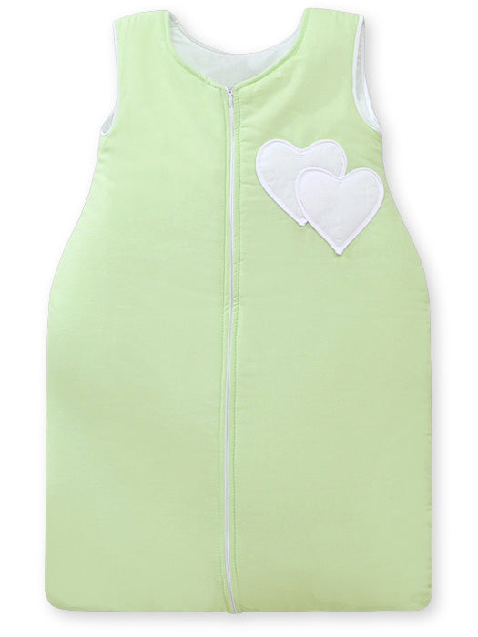 Cotton sleeping bag for children, size M, 6-12 months, TOG 2.5, all-season, hearts green