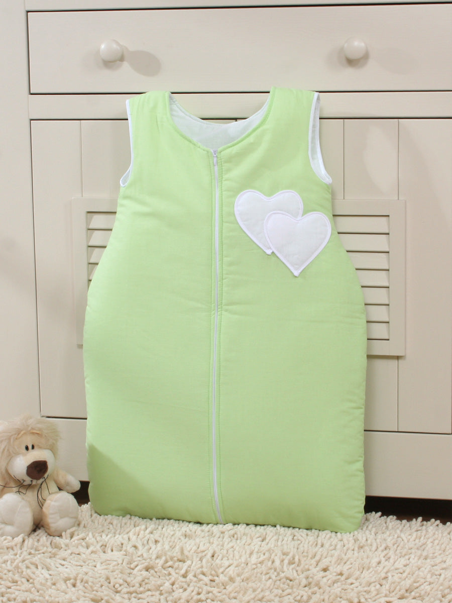Cotton sleeping bag for children, size M, 6-12 months, TOG 2.5, all-season, hearts green