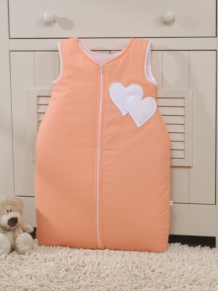 Cotton sleeping bag for children, size M, 6-12 months, TOG 2.5, all-season, hearts peach-coloured