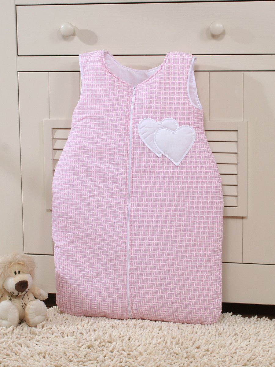 Cotton sleeping bag for children, size M, 6-12 months, TOG 2.5, all-season, hearts pink checkered