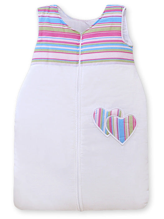 Cotton sleeping bag for children, size M, 6-12 months, TOG 2.5, all-season, hearts lilac strips