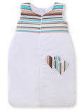 Cotton sleeping bag for children, size M, 6-12 months, TOG 2.5, all-season, hearts brown strips