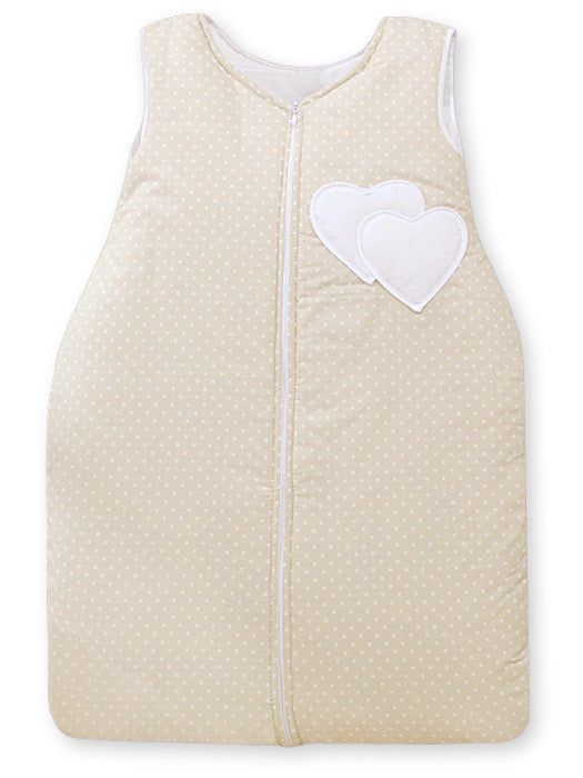 Cotton sleeping bag for children, size M, 6-12 months, TOG 2.5, all-season, hearts dots on beige