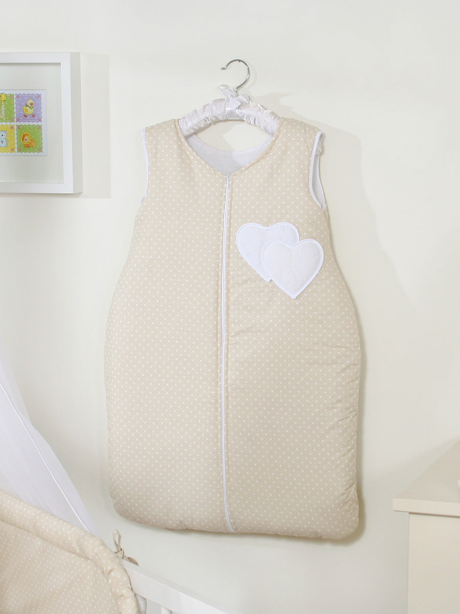 Cotton sleeping bag for children, size M, 6-12 months, TOG 2.5, all-season, hearts dots on beige
