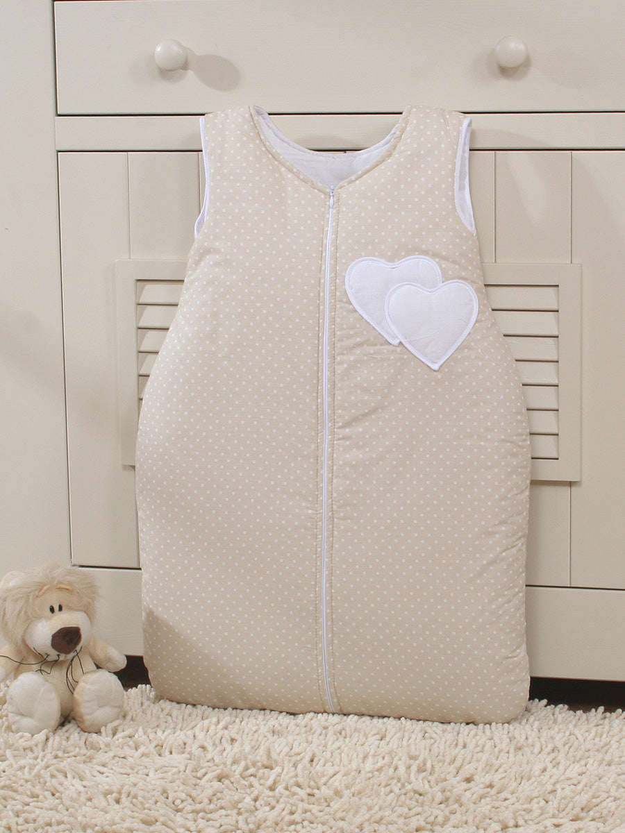 Cotton sleeping bag for children, size M, 6-12 months, TOG 2.5, all-season, hearts dots on beige