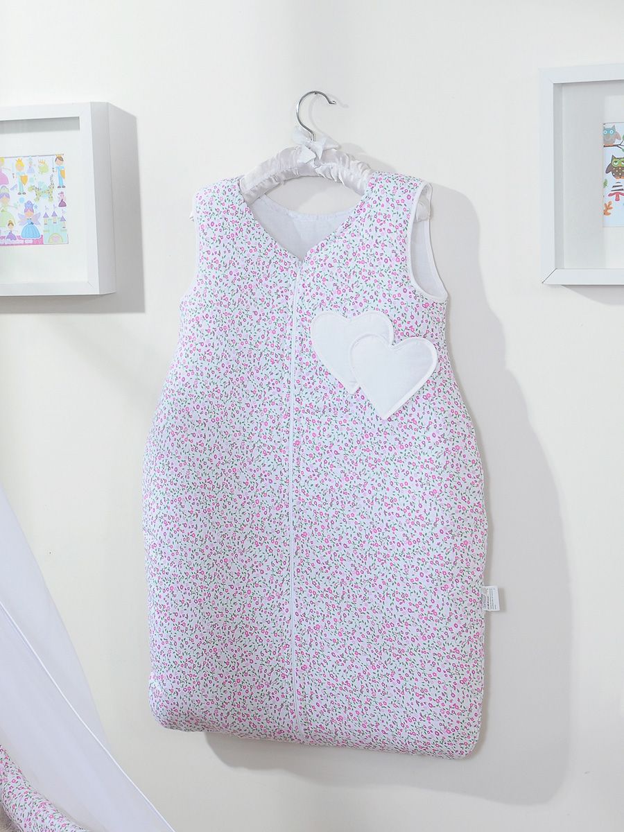 Cotton sleeping bag for children, size M, 6-12 months, TOG 2.5, all-season, hearts pink flowers