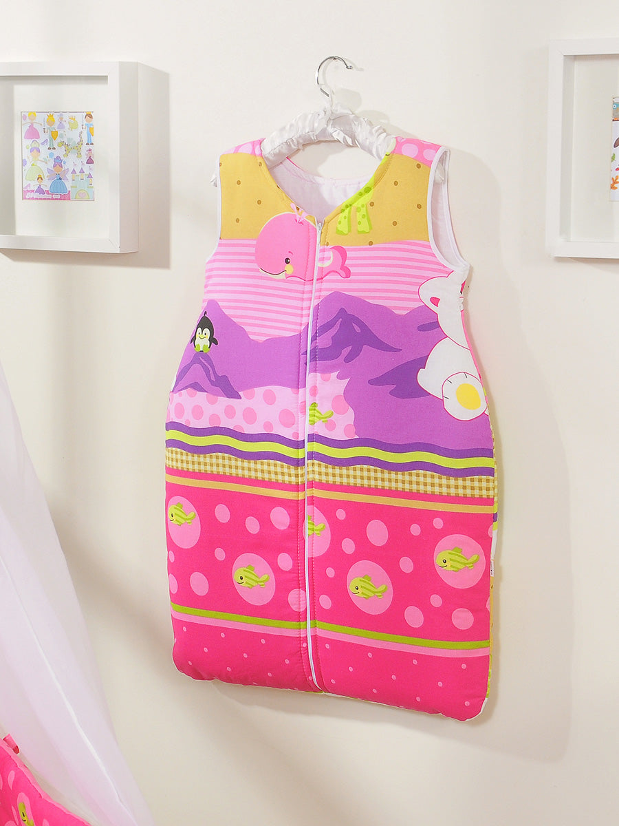 Cotton sleeping bag for children, size M, 6-12 months, TOG 2.5, all-season polar bear on pink