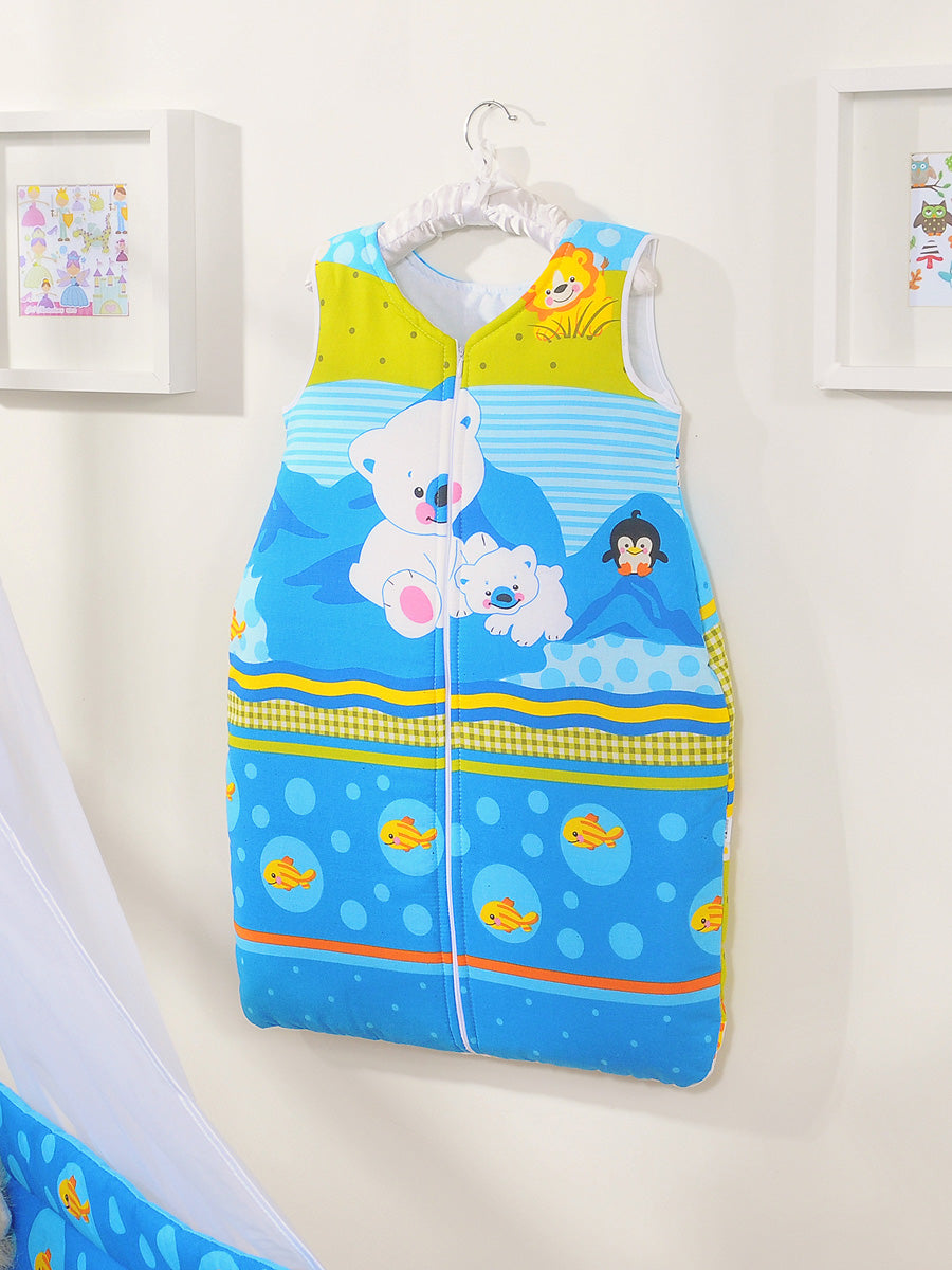 Cotton sleeping bag for children, size M, 6-12 months, TOG 2.5, all-season polar bear on blue
